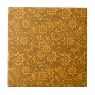 Retro Abstract Orange Floral Star Pattern Tile