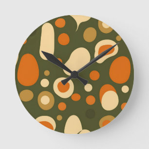 Retro Abstract Organic Shapes Pattern Round Clock