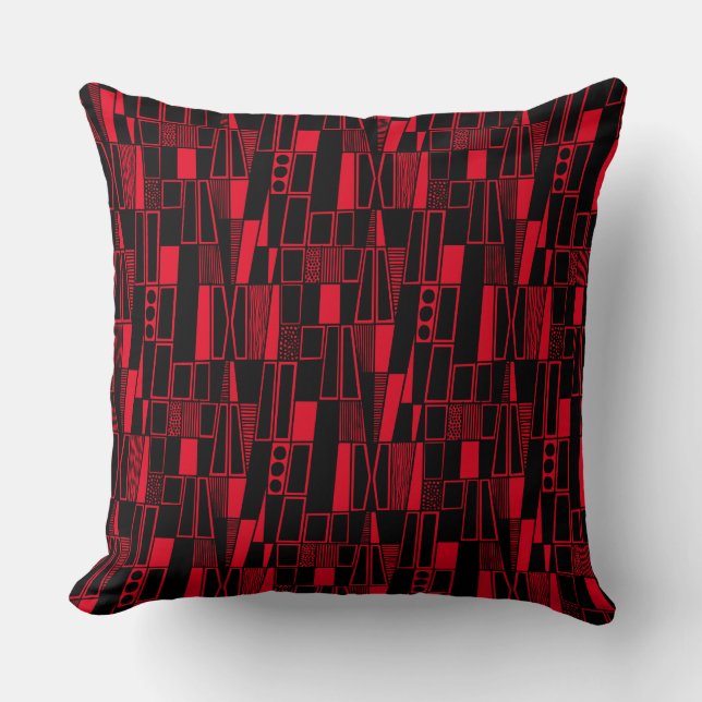 Retro Abstract Pattern 300521 - Black on Red Cushion (Front)