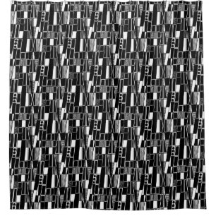Retro Abstract Pattern 300521 - Black on White Shower Curtain