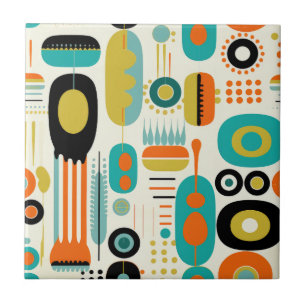 Retro Abstract Pattern Colorful Mid Century Modern Tile