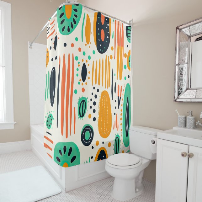 Retro Abstract Pattern Colourful BOHO Chic Shower Curtain (In Situ)
