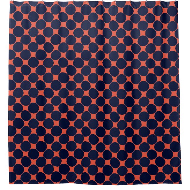 Retro Abstract Pattern Dots Black and orange Shower Curtain (Front)