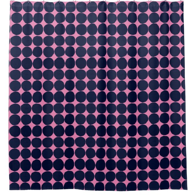 Retro Abstract Pattern Dots Black and pink Shower Curtain (Front)