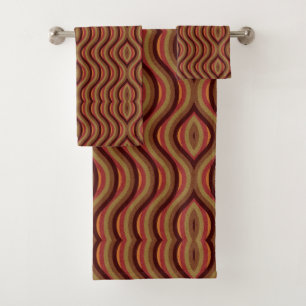 Retro Abstract Pattern Red, Orange, Brown, Black Bath Towel Set