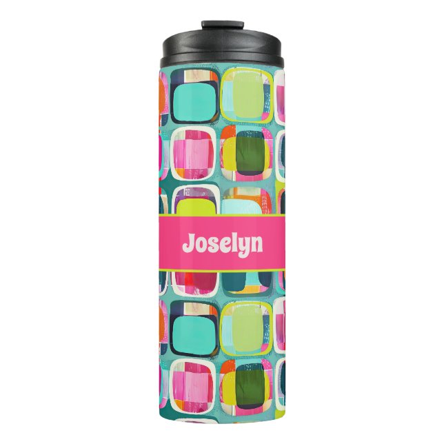 Retro Abstract Pattern with Name Colourful  Thermal Tumbler (Front)