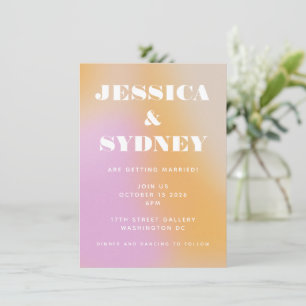 Retro Abstract Pink and Orange Gradient Wedding  Invitation