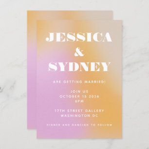 Retro Abstract Pink and Orange Gradient Wedding  Invitation