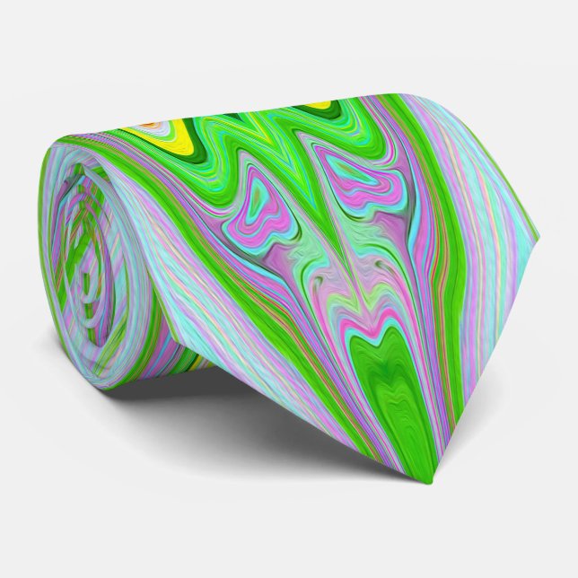Retro Abstract Pink, Lime Green and Aqua Pattern Tie (Rolled)