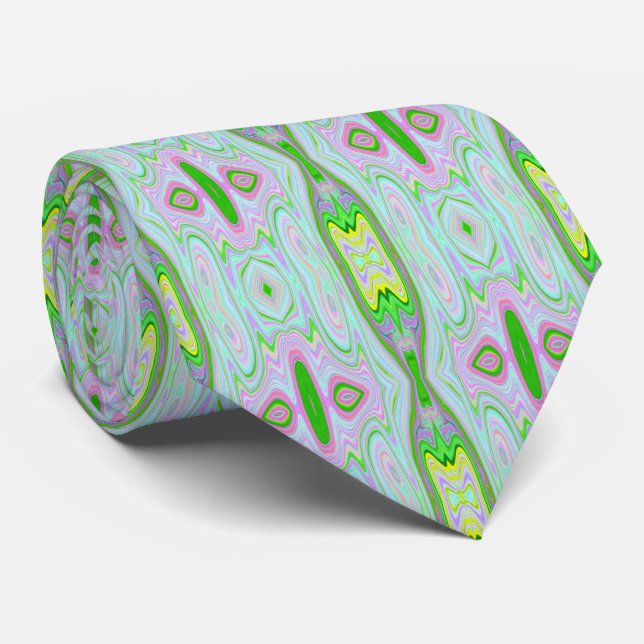 Retro Abstract Pink, Lime Green and Aqua Pattern Tie (Rolled)