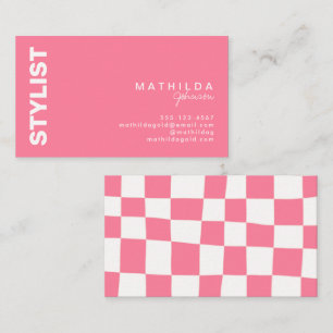 Retro Abstract Pink White Checkerboard Artsy  Business Card