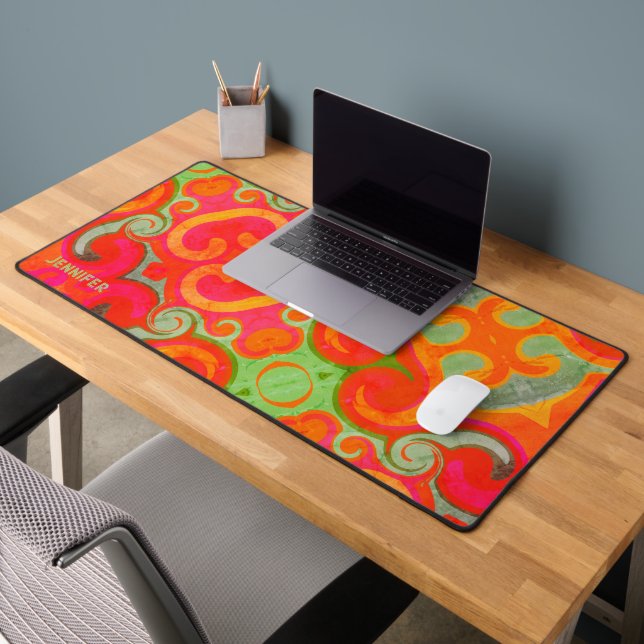 Retro Abstract Playful Boho Design Name Desk Mat (Office 2)