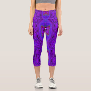 Retro Abstract Purple and Royal Blue Pattern Capri Leggings