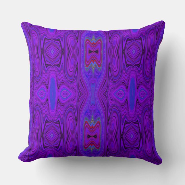 Retro Abstract Purple and Royal Blue Pattern Cushion (Front)
