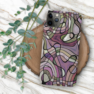 Retro Abstract Purple Violet Mosaic Art Pattern iPhone 15 Pro Max Case