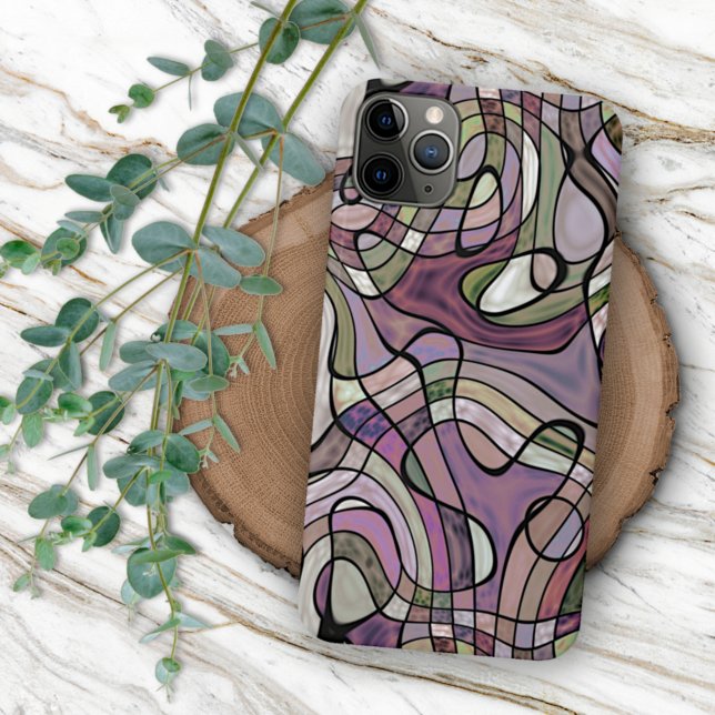 Retro Abstract Purple Violet Mosaic Art Pattern iPhone Case (Creator Uploaded)