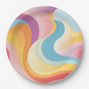 Retro Abstract Rainbow Wave Paper Plate
