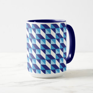 Retro Abstract Shades of Blue Geometric Pattern Mug