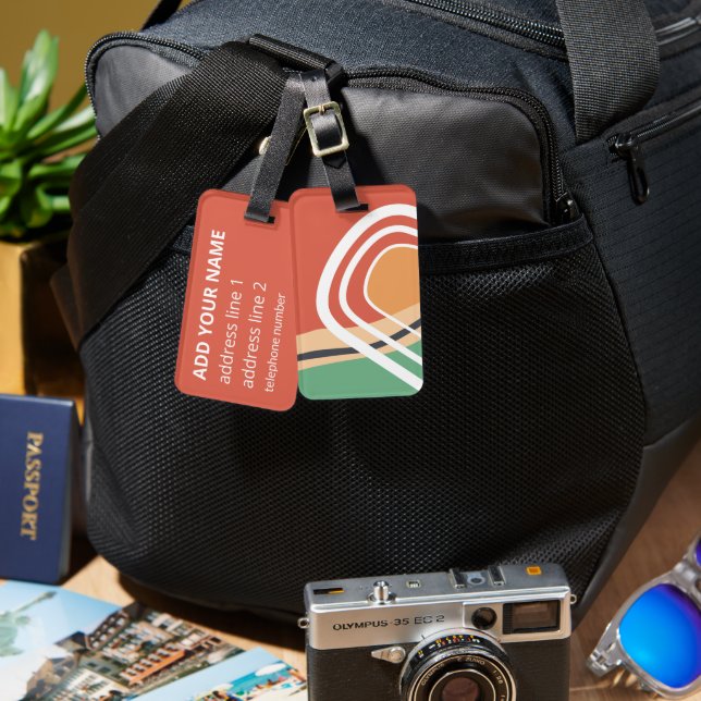 Retro abstract shapes, colourful artwork luggage tag (Front & Back)