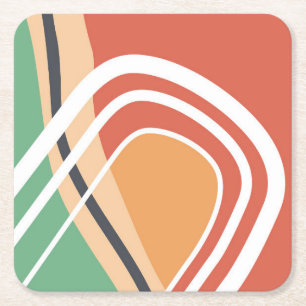 Retro abstract shapes, colourful artwork square paper coaster