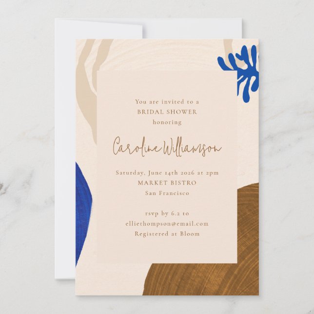 Retro Abstract Shapes Neutral Blue Bridal Shower Invitation (Front)