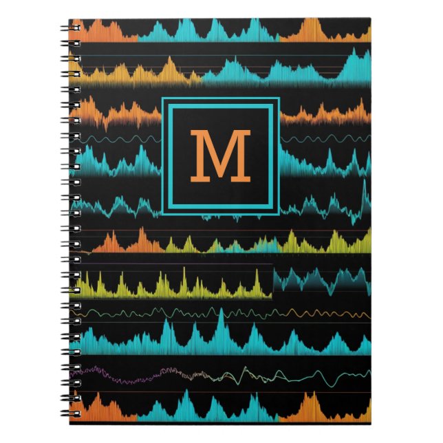 Retro Abstract Sound Wave Pattern Monogram Notebook (Front)