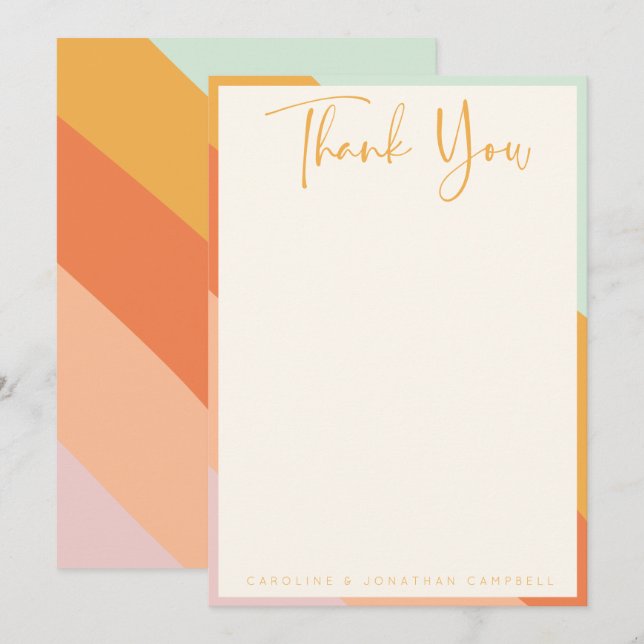 Retro Abstract Stripes Chic Custom Wedding  Thank You Card (Front/Back)
