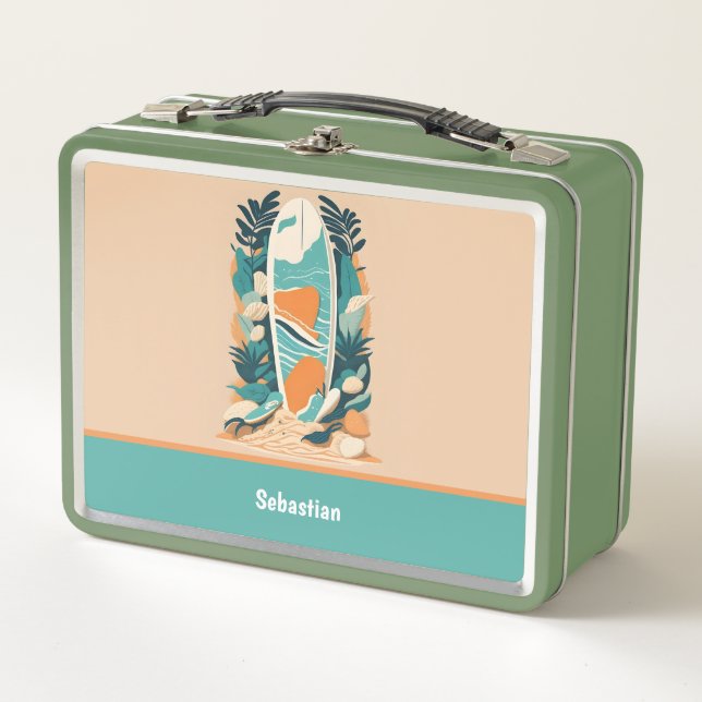 Retro Abstract Tropical Beach Surfboard for Teens Metal Lunch Box (Front)