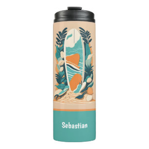 Retro Abstract Tropical Beach Surfboard for Teens Thermal Tumbler