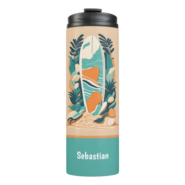 Retro Abstract Tropical Beach Surfboard for Teens Thermal Tumbler (Front)