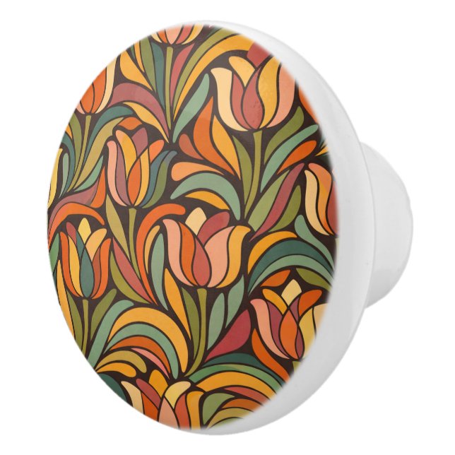 Retro Abstract Tulip Floral Pattern Ceramic Knob (Right)