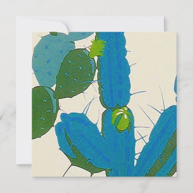 Retro Abstract Turquoise Cactus Square Invitation (Front)