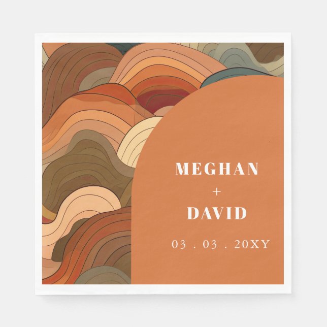 Retro Abstract Wave Arch Earthy Terracotta Orange  Napkin (Front)