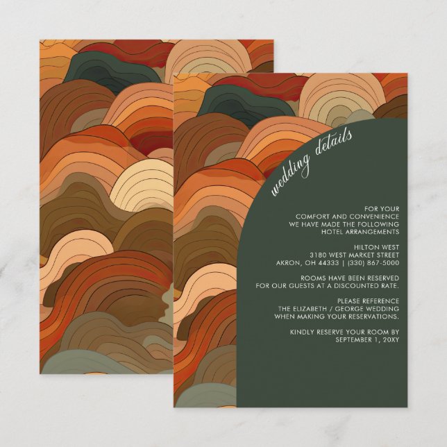 Retro Abstract Waves Terracotta Orange Wedding Enclosure Card (Front/Back)