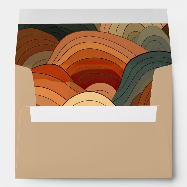 Retro Abstract Waves Terracotta Orange Wedding Envelope (Back (Bottom))