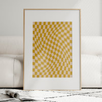 Retro Abstract Wavy Chequerboard Mustard Yellow
