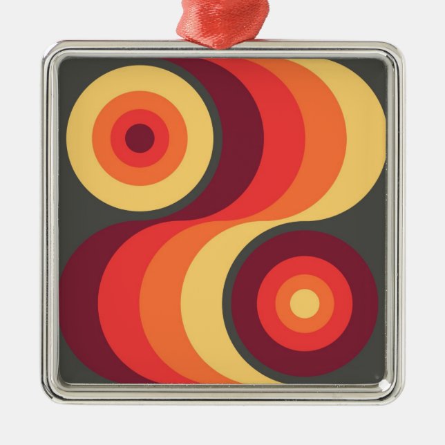 Retro Abstract Wavy Rainbow Squares Abstract Art Metal Tree Decoration (Front)