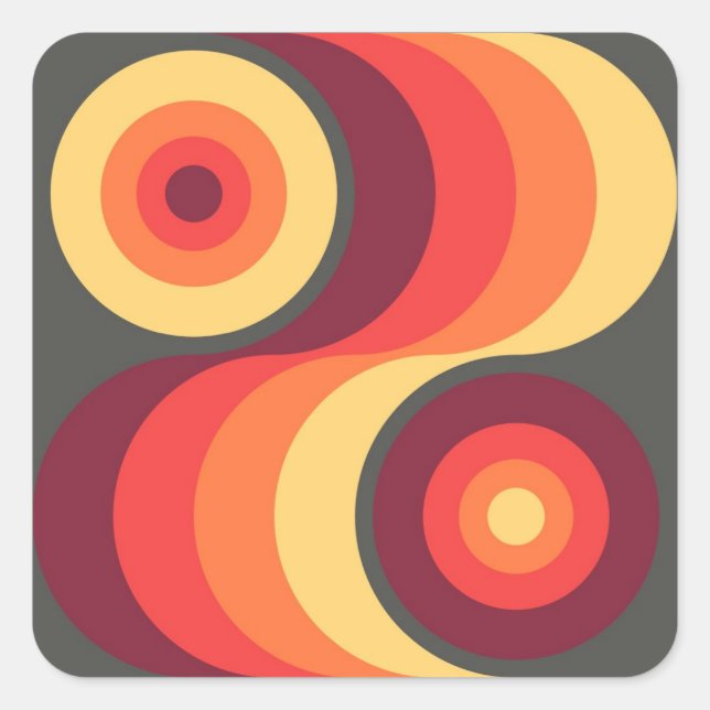 Retro Abstract Wavy Rainbow Squares Abstract Art Square Sticker (Front)