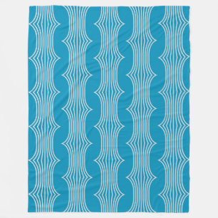 Retro Abstract White Lines on Blue Pattern Fleece Blanket