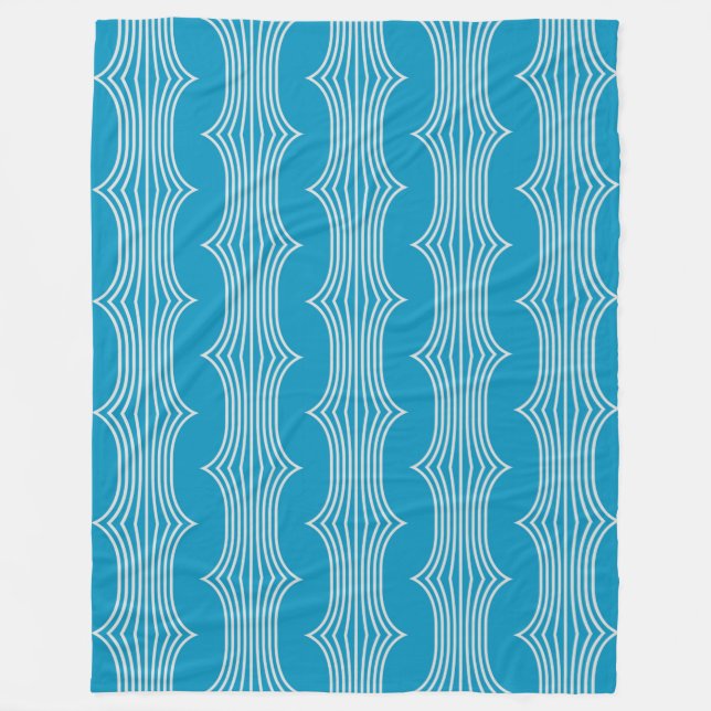 Retro Abstract White Lines on Blue Pattern Fleece Blanket (Front)
