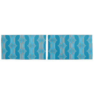 Retro Abstract White Lines on Blue Pattern Pillowcase