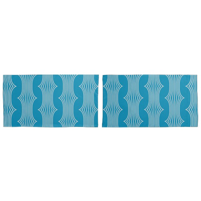 Retro Abstract White Lines on Blue Pattern Pillowcase (Front-Set)