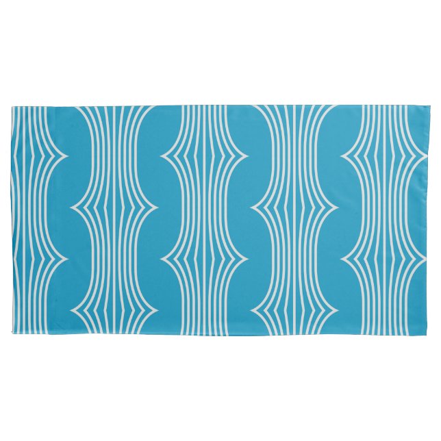 Retro Abstract White Lines on Blue Pattern Pillowcase (Front-Left)