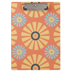 Retro Abstrat Blue and Orange Daisies Pattern Clipboard