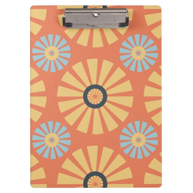 Retro Abstrat Blue and Orange Daisies Pattern Clipboard (Front)