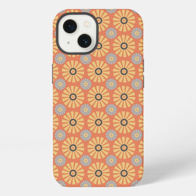 Retro Abstrat Blue and Orange Daisies Pattern iPhone Case (Back)