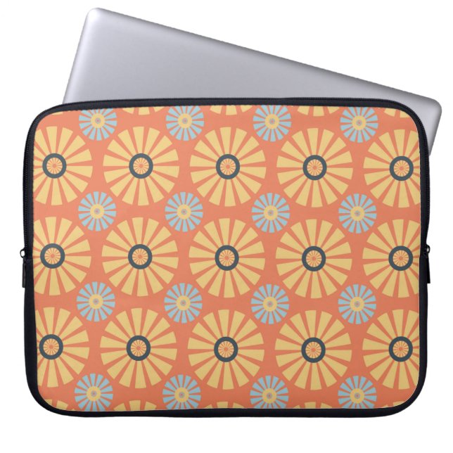 Retro Abstrat Blue and Orange Daisies Pattern Laptop Sleeve (Front)