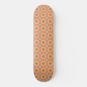 Retro Abstrat Blue and Orange Daisies Pattern Skateboard