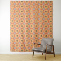 Retro Abstrat Blue and Orange Daisies Pattern