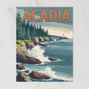 Retro Acadia Coastal Lighthouse Postcard